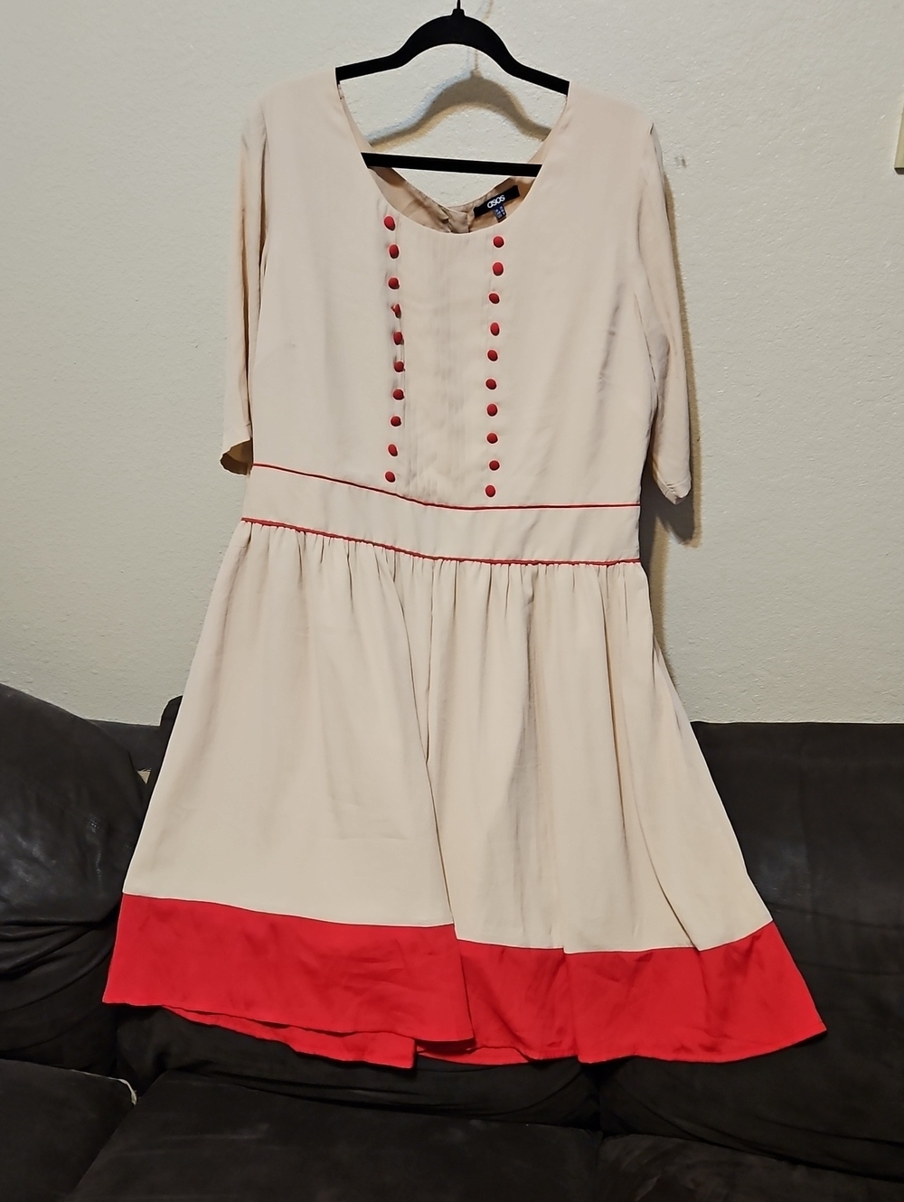 ASOS Cream Midi Dress with Red Trim